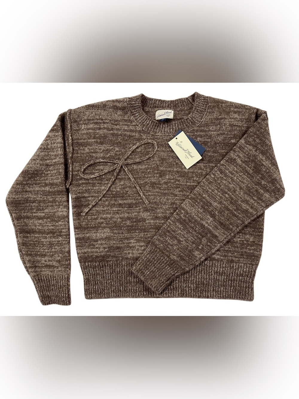 NWT Women’s Universal Thread Brown Marled Knit Bow Sweater Size M
